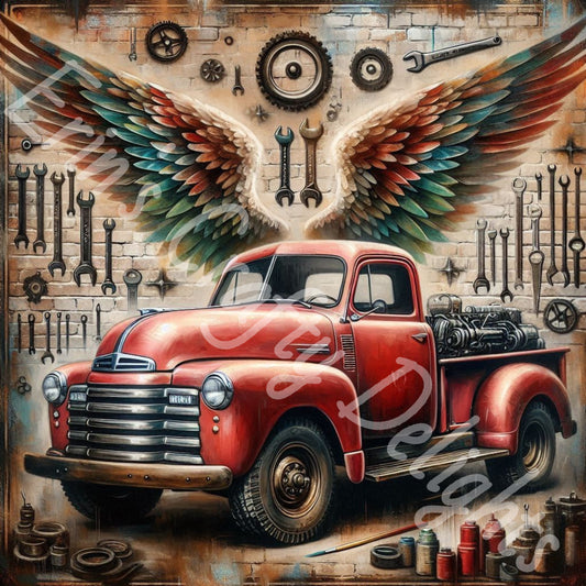 Vintage Angel Wing Red Truck 2