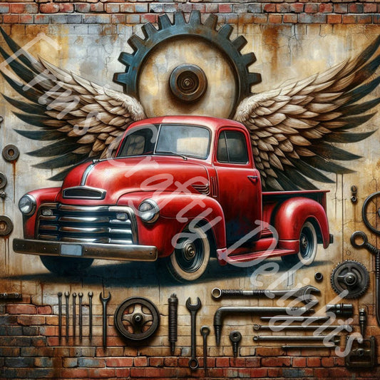 Vintage Angel Wing Red Truck 5