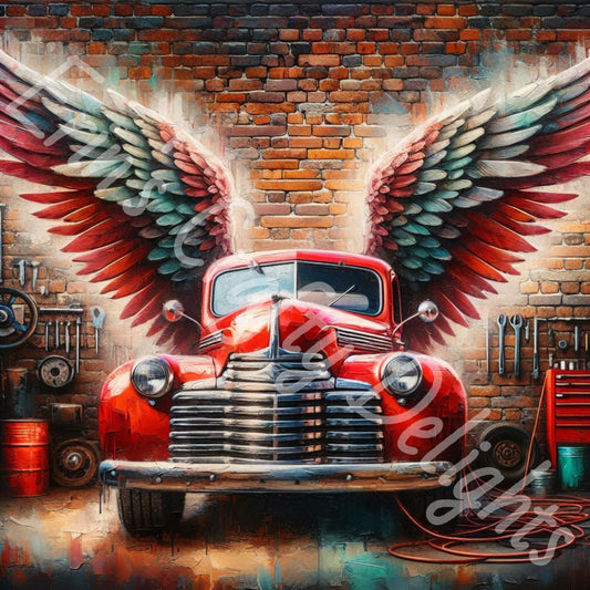 Vintage Angel Wing Red Truck 6