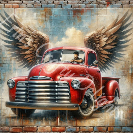 Vintage Angel Wing Red Truck 7