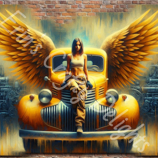 Vintage Angel Wing Yellow Truck 1