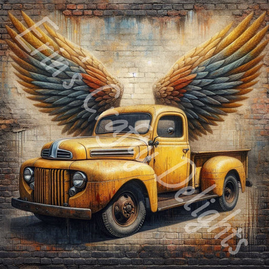 Vintage Angel Wing Yellow Truck 2