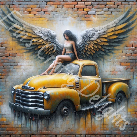 Vintage Angel Wing Yellow Truck 4