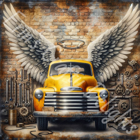 Vintage Angel Wing Yellow Truck 5