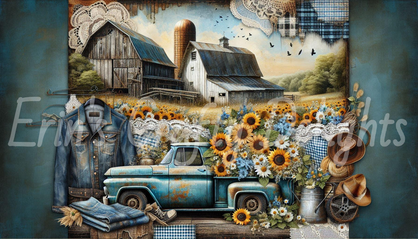 Blue Gingham Trucks Set 2