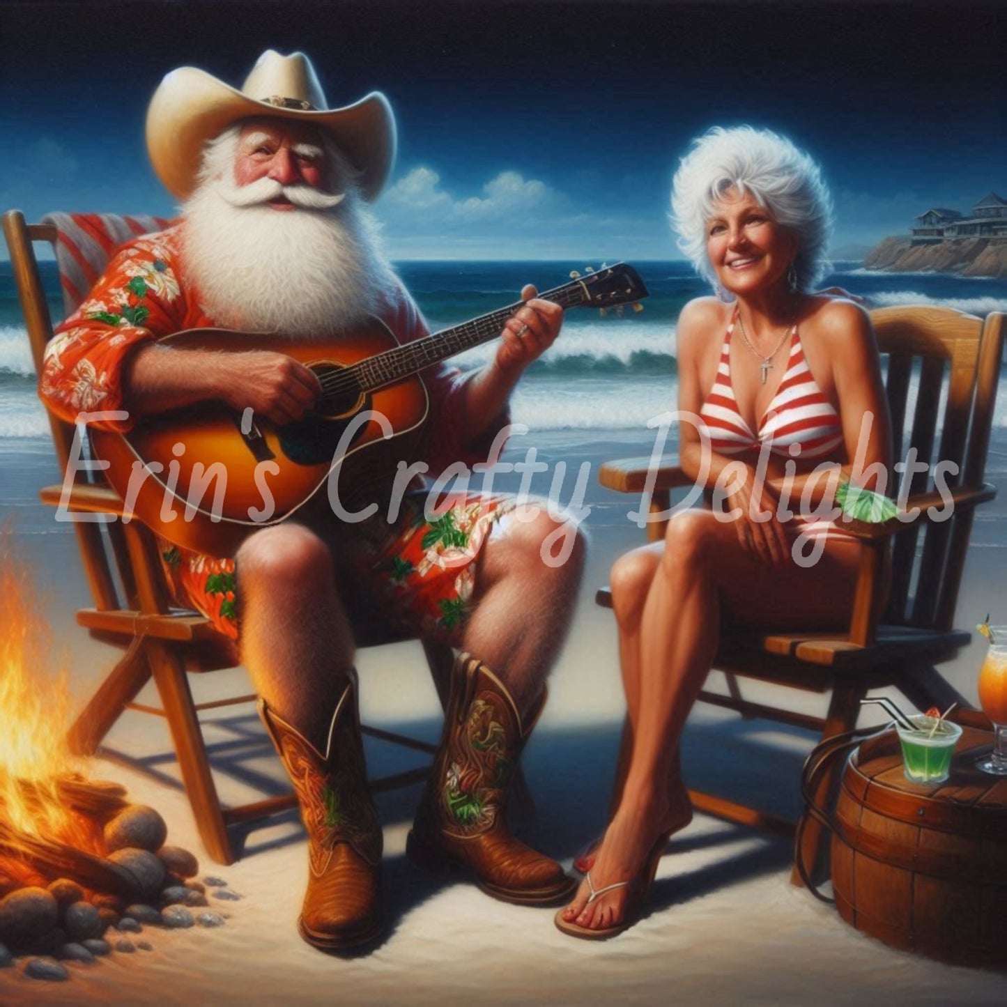 Beach Cowboy Santa & Mrs Claus 1