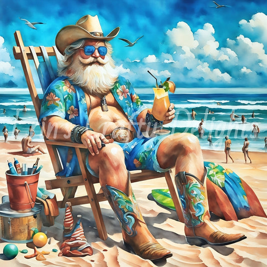 Beach Cowboy Santa & Surf Board 12
