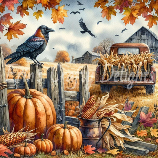 10 MS Crow, Pumpkins & Truck Mix Size Downloadable Printable Set