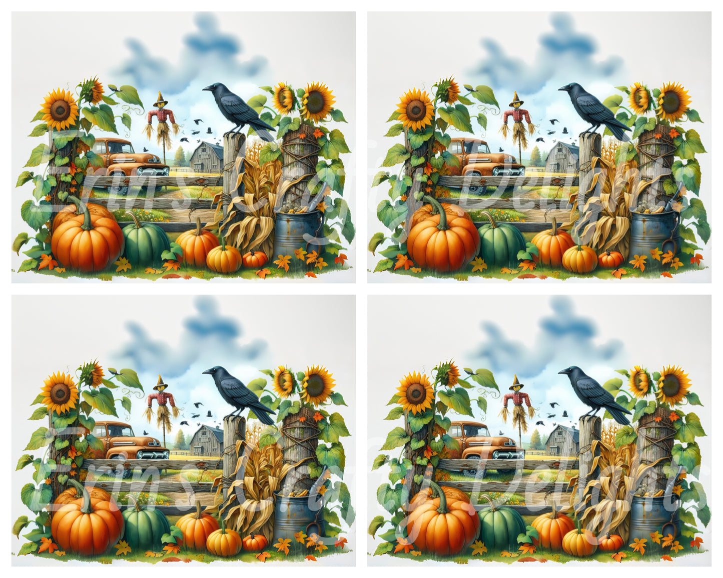 12 MS Crow, Pumpkins & Truck Mix Size Downloadable Printable Set