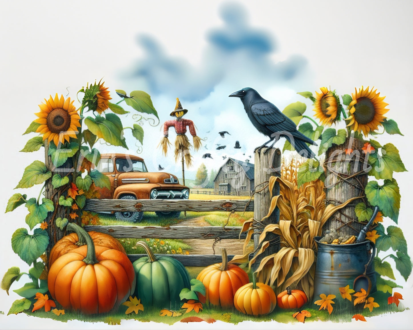 12 MS Crow, Pumpkins & Truck Mix Size Downloadable Printable Set