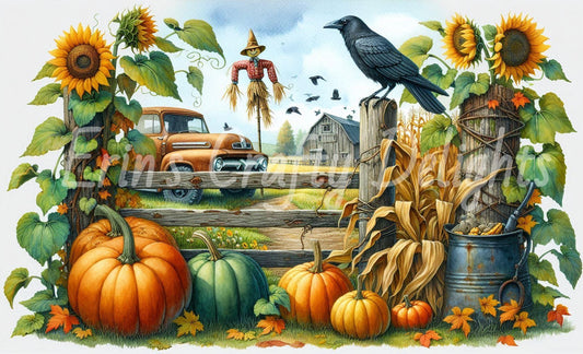 12 MS Crow, Pumpkins & Truck Mix Size Downloadable Printable Set