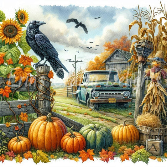 13 MS Crow, Pumpkins & Truck Mix Size Downloadable Printable Set