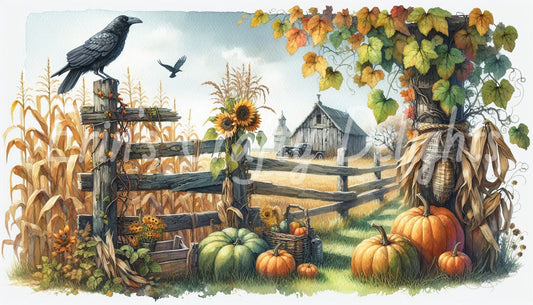 1 MS Crow, Pumpkins & Truck Mix Size Downloadable Printable Set