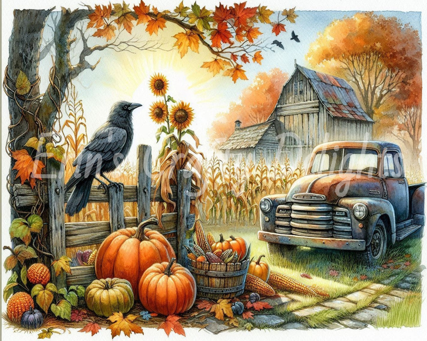 5 MS Crow, Pumpkins & Truck Mix Size Downloadable Printable Set