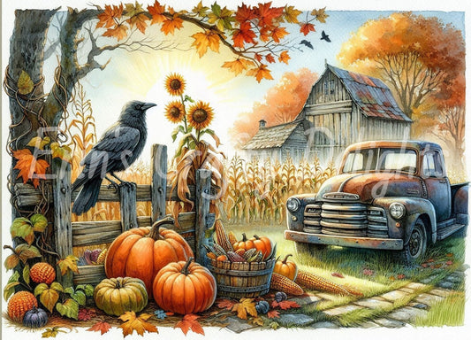 5 MS Crow, Pumpkins & Truck Mix Size Downloadable Printable Set