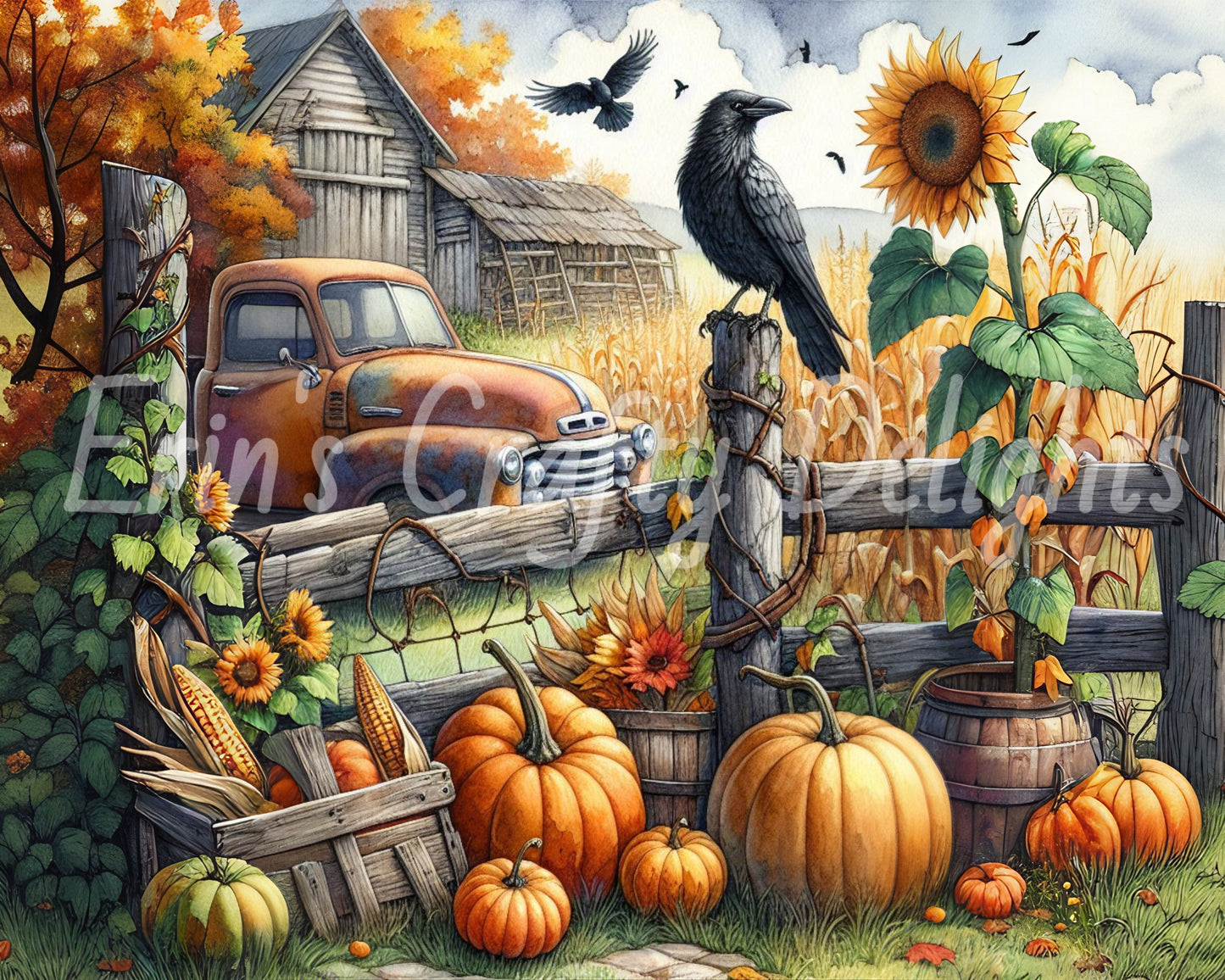 6 MS Crow, Pumpkins & Truck Mix Size Downloadable Printable Set