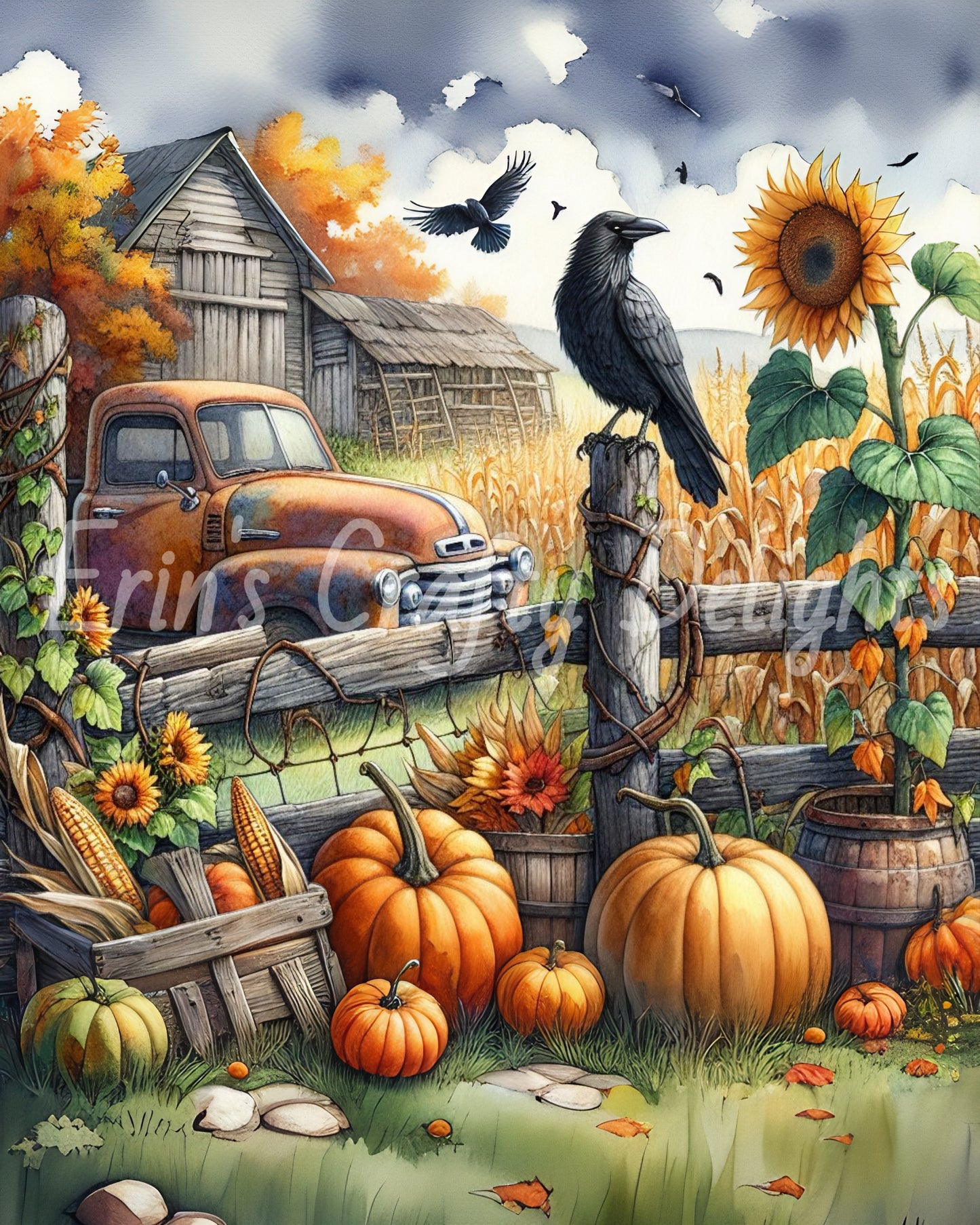 6 MS Crow, Pumpkins & Truck Mix Size Downloadable Printable Set