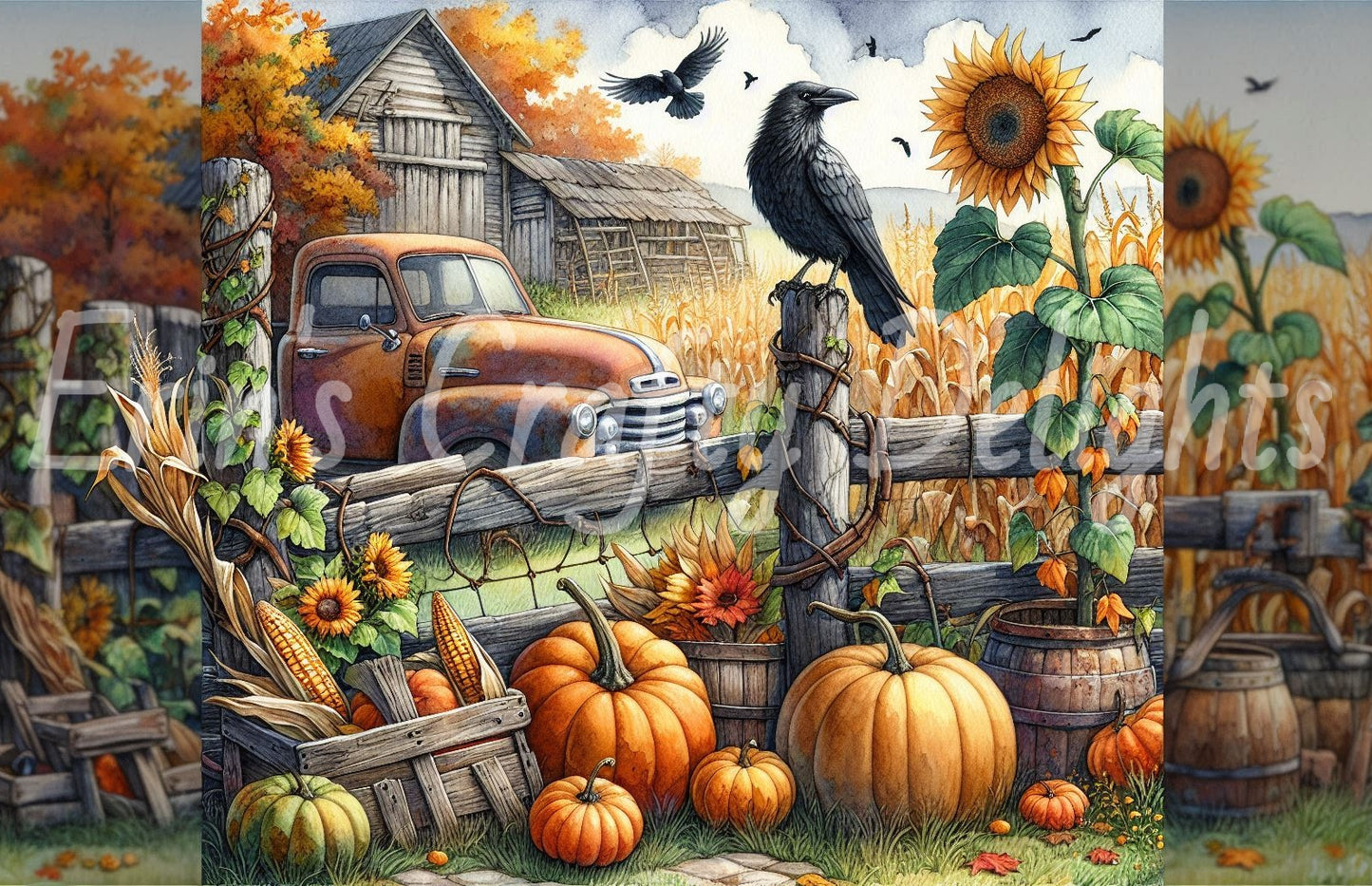 6 MS Crow, Pumpkins & Truck Mix Size Downloadable Printable Set