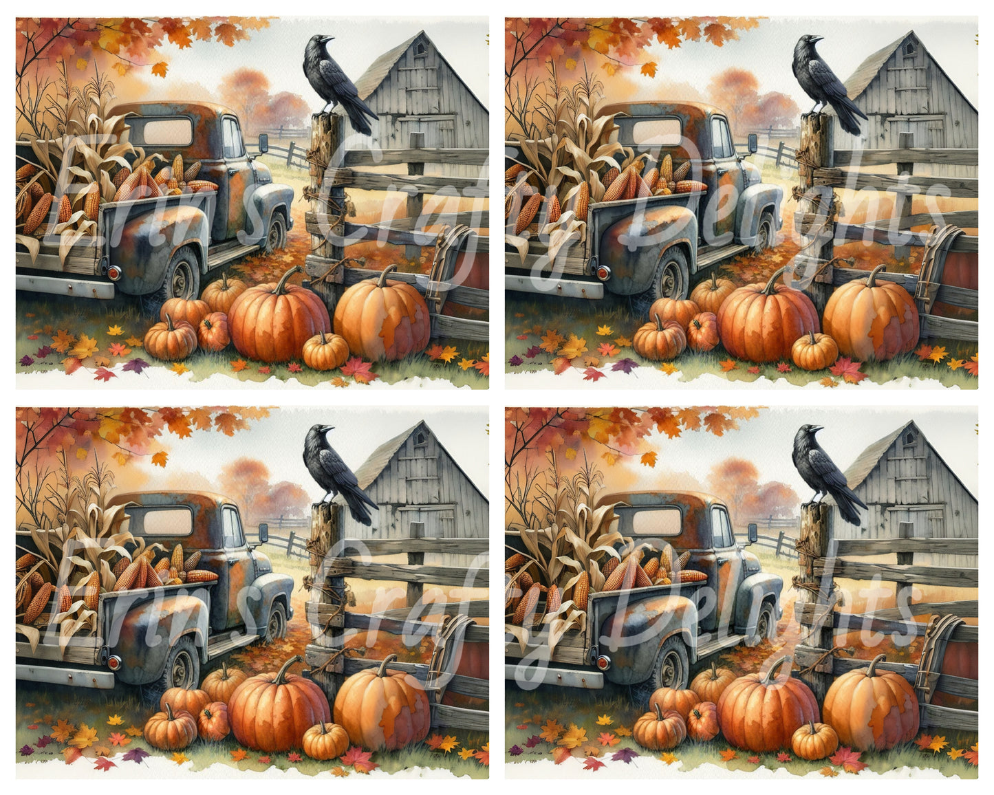 8 MS Crow, Pumpkins & Truck Mix Size Downloadable Printable Set