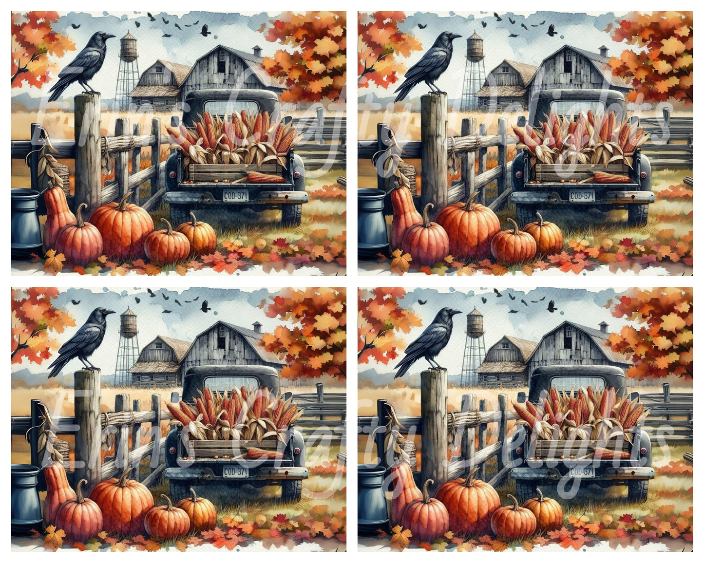 9 MS Crow, Pumpkins & Truck Mix Size Downloadable Printable Set