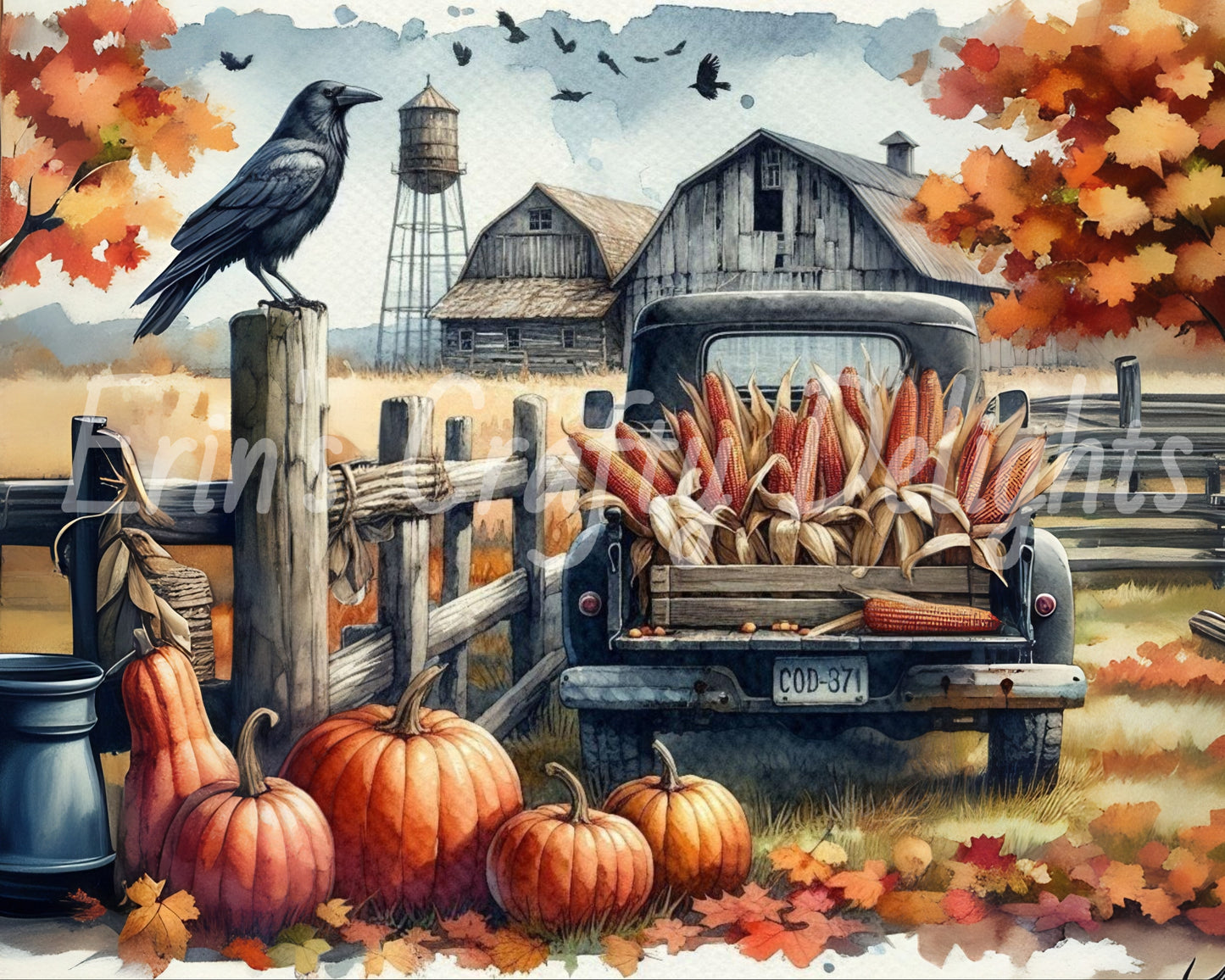 9 MS Crow, Pumpkins & Truck Mix Size Downloadable Printable Set