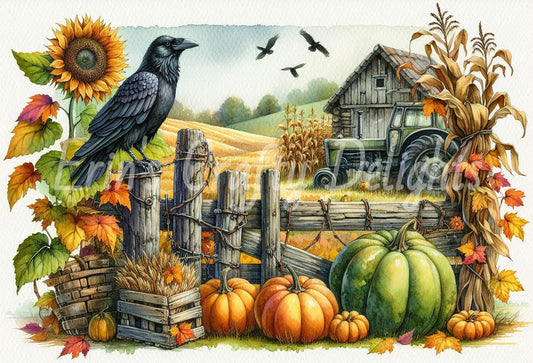 1 MS Crow, Pumpkins & Tractor Mix Size Downloadable Printable Set
