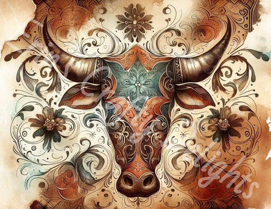 Funky Cow Head on Cow Hide
