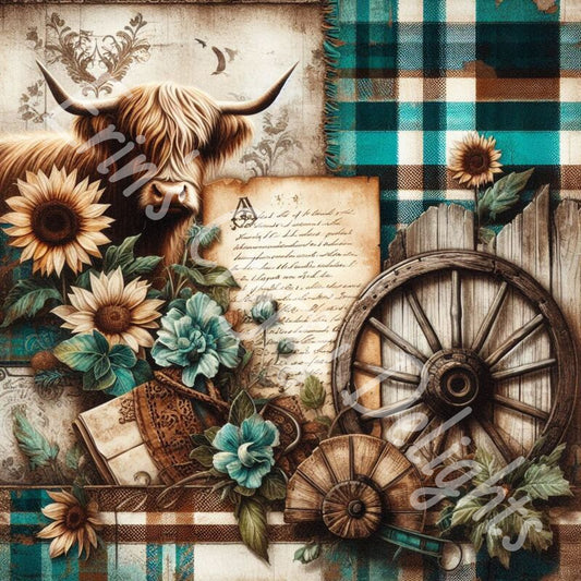 Highland Cow Turquoise and Brown Tartan 3