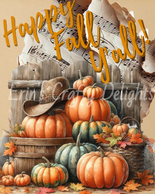 Happy Fall Y'all Pumpkins & Cowboy Hat Set