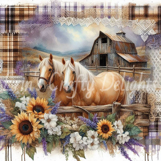 Lavender and Brown Tartan Horses Set