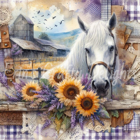 Lavender Gingham Horses 1