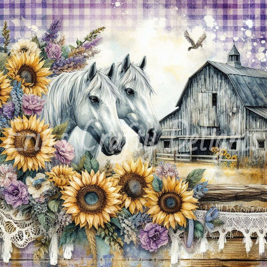 Lavender Gingham Horses Set