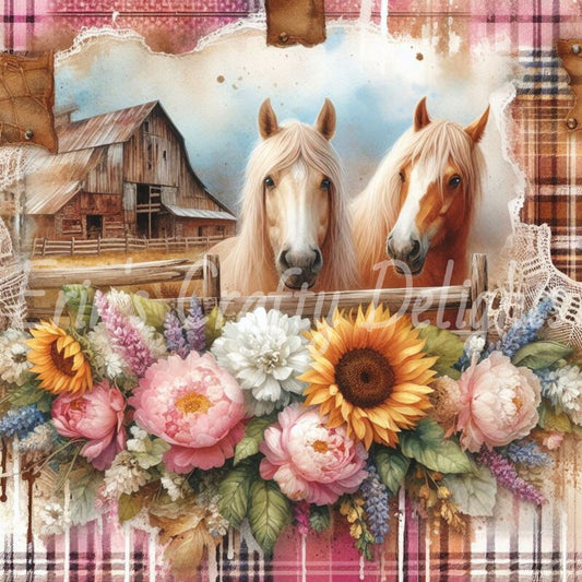 Pink and Brown Tartan Horses 1