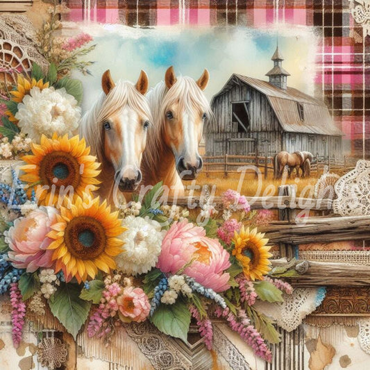 Pink and Brown Tartan Horses 2