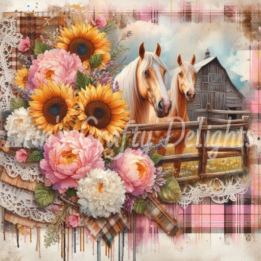 Pink and Brown Tartan Horses 3