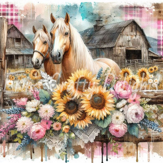 Pink and Brown Tartan Horses 4