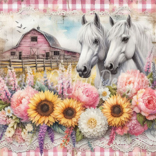 Pink Gingham Horses 1
