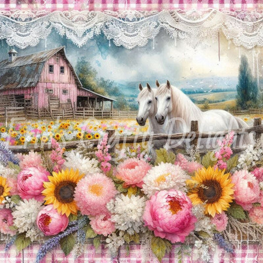 Pink Gingham Horses 2