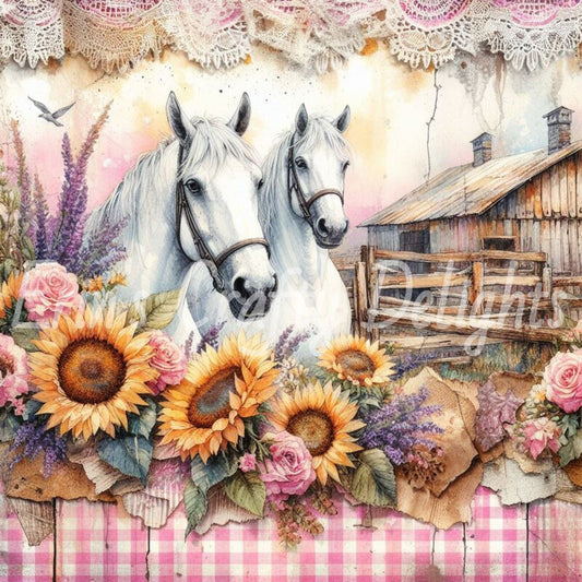 Pink Gingham Horses 3