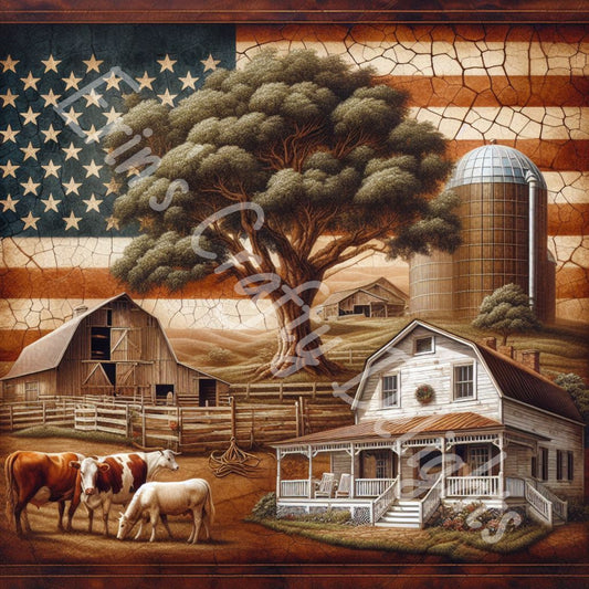 Rustic American Flag Farm Scene Set