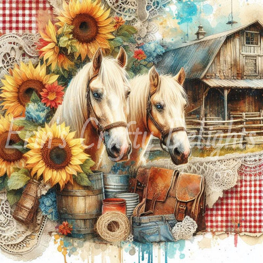 Red Gingham Horses 1