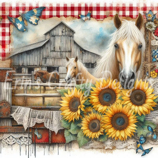Red Gingham Horses 2