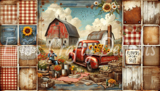 Red Gingham Trucks Set 2