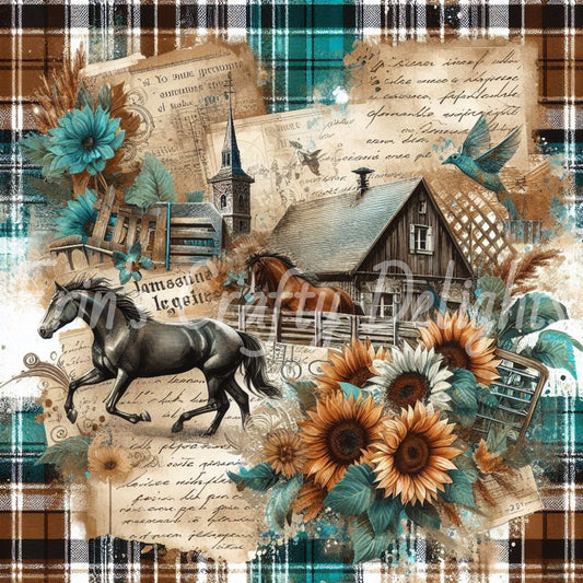 Scottish Horses in Teal and Brown Set