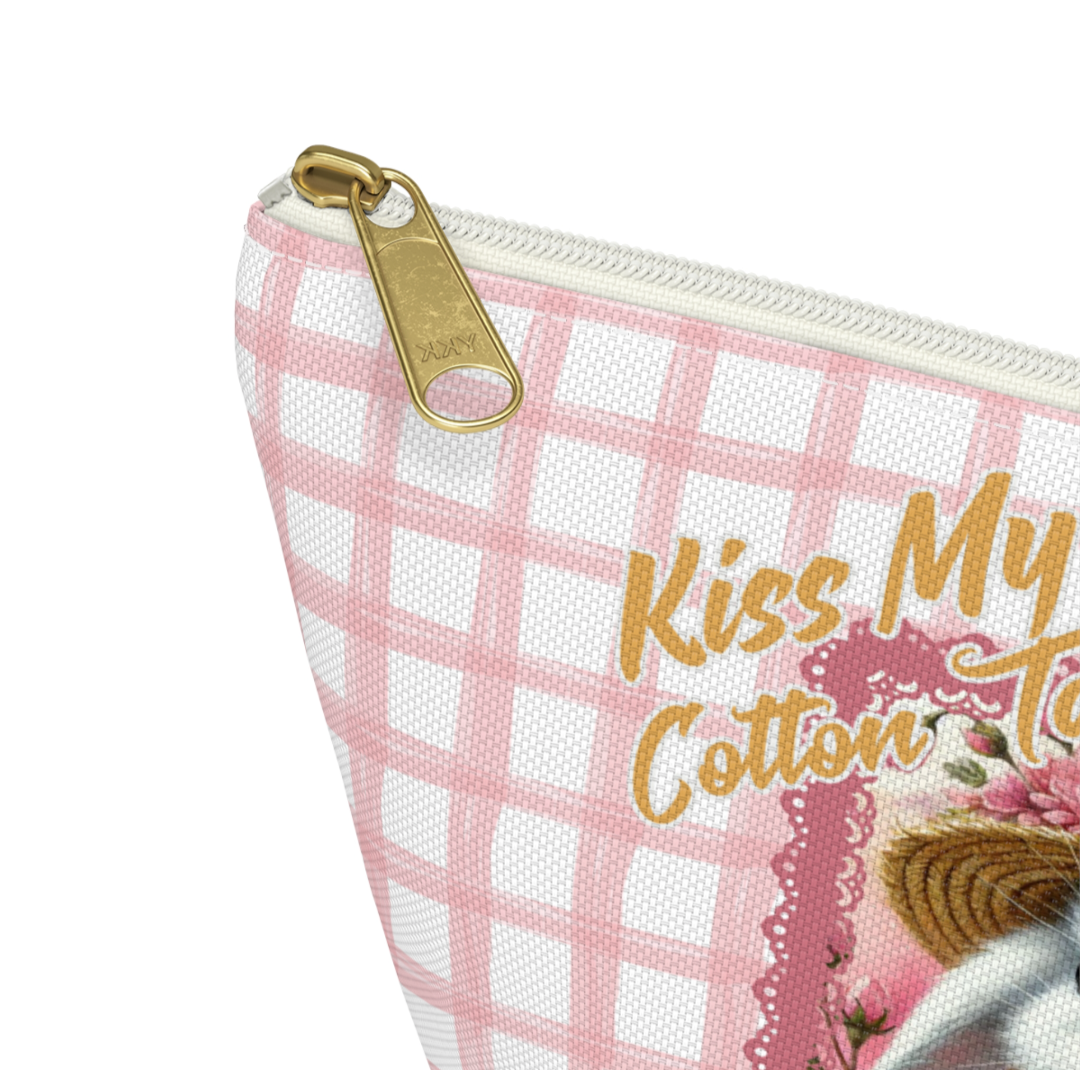 Accessory Pouch w T-bottom - Kiss My Cotton Tail! Bunny Pink Grid Pouch Design