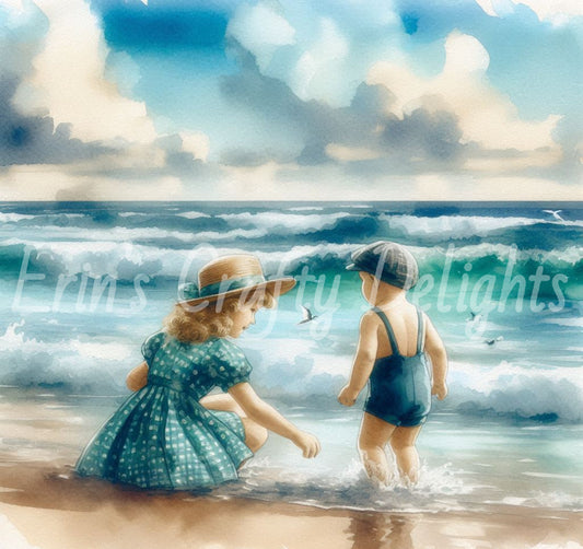 Sibling Fun at the Beach 1940s Set 1