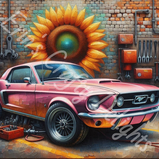 Sunflowers & Vintage Pink Mustang 2
