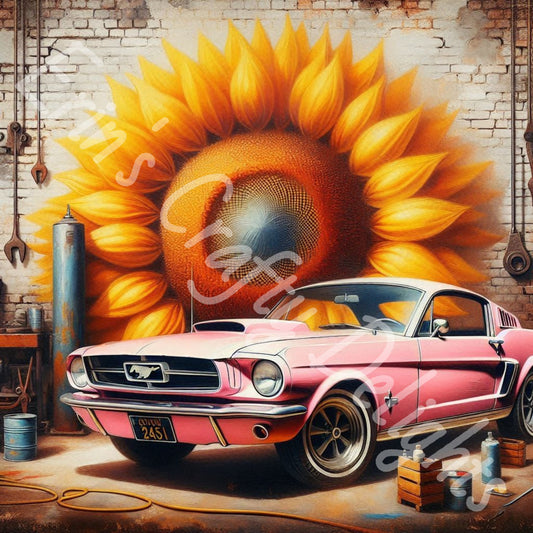 Sunflowers & Vintage Pink Mustang 3