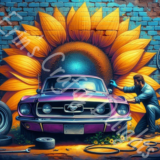 Sunflowers & Vintage Purple Mustang 2