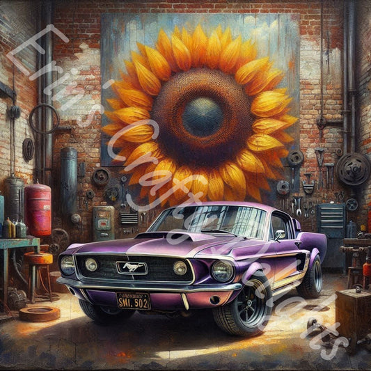 Sunflowers & Vintage Purple Mustang 3